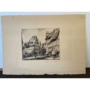Ernst Zipperer Etching Of European Street Scene On Cream Paper